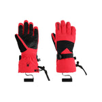 Spyder Girl's Synthesis Ski Gloves 2025 - A pair of red gloves with black accents and a black strap on the wrist.