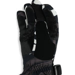 Spyder Girl's Synthesis Ski Gloves 2025 - A pair of black gloves with a white logo on the wrist and a textured palm.