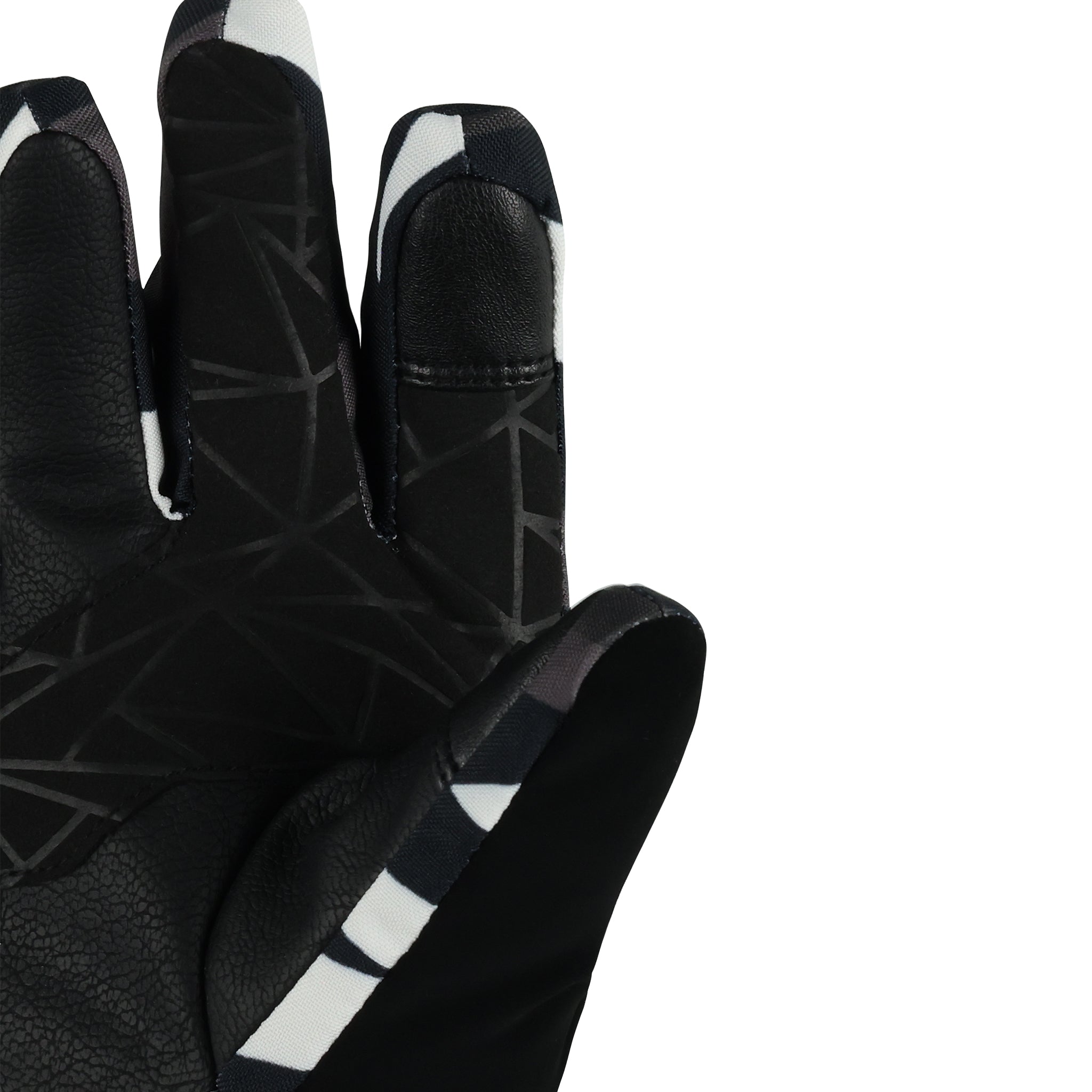 Spyder Girl's Synthesis Ski Gloves 2025 - A pair of black gloves with a white pattern on the back and fingers, featuring a textured palm and thumb.