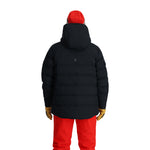 Spyder Bromont Insulated Jacket 2025 - A black insulated jacket with a hood, featuring a small white logo on the back.