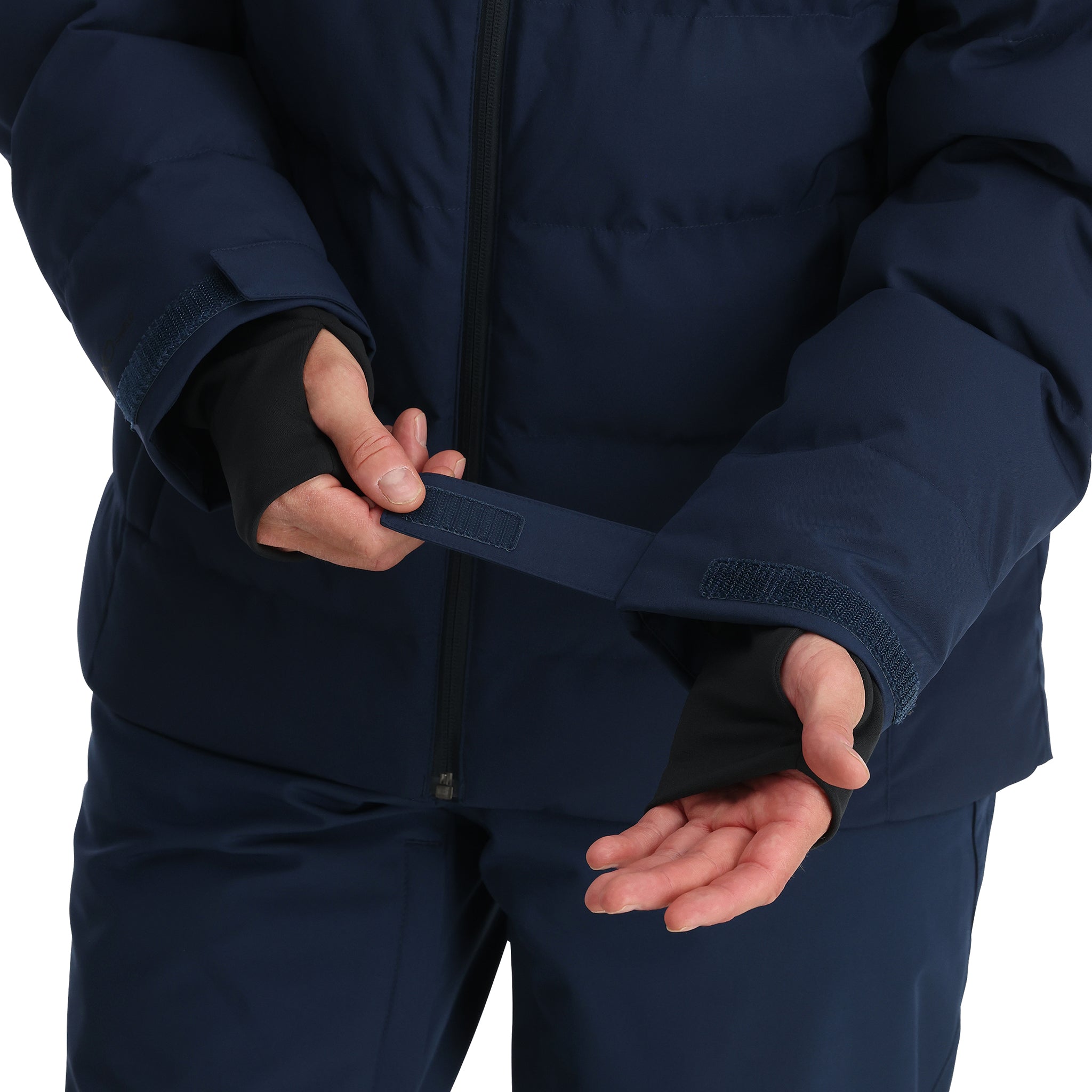 Spyder Bromont Insulated Jacket - A navy blue jacket with a black zipper and two zippered pockets on either side.