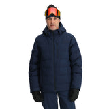 Spyder Bromont Insulated Jacket - A navy blue jacket with a black zipper and two zippered pockets on either side.