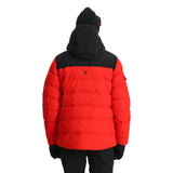 Spyder Bromont Insulated Jacket 2025 - A red, black and white jacket with a hood, featuring a zippered front and two pockets on either side.