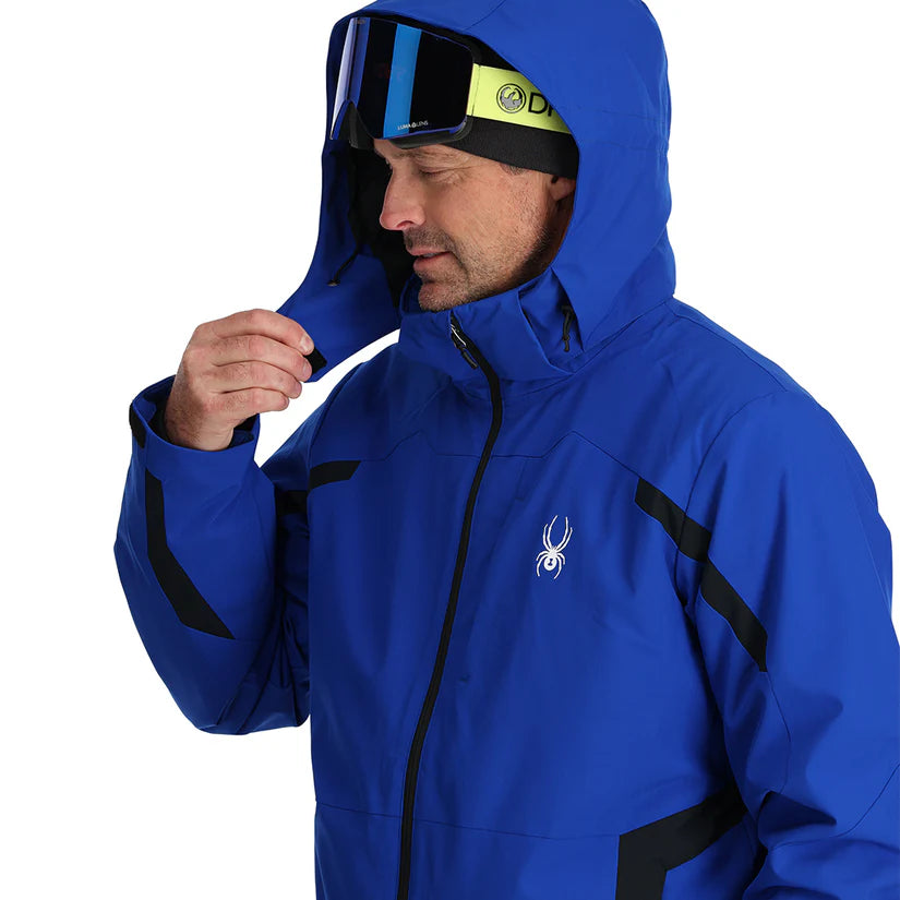 Spyder Guardian Insulated Jacket - A royal blue jacket with a black zipper and two zippered pockets on either side.
