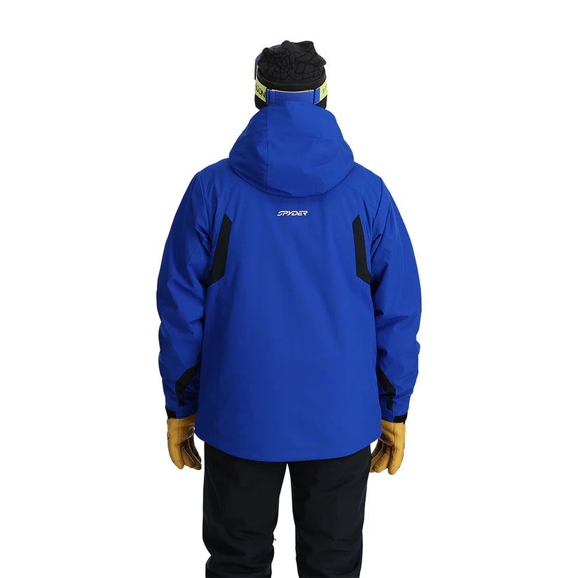 Spyder Guardian Insulated Jacket 2025 - A royal blue jacket with black accents and a hood, featuring a white Spyder logo on the back.