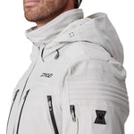 Light grey Spyder insulated jacket with hood, front zip, chest pockets, vented panels.