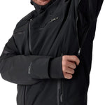 Black insulated jacket with front zipper, chest pocket, and articulated sleeve
