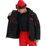 Spyder Leader Insulated Jacket - Black jacket with red accents on chest, sleeve, and back.