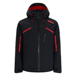 Spyder Leader Insulated Jacket 2025 - Black jacket with red accents on chest and sleeves, zippered pockets, and hood.