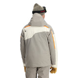 Spyder Leader Insulated Jacket 2025 - A grey jacket with orange accents and a black zipper on the left chest.