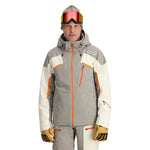 Spyder Leader Insulated Jacket 2025 - A grey jacket with orange accents and a white Spyder logo on the left chest.