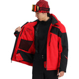 Spyder Leader Insulated Jacket - A red jacket with black accents, featuring a zippered chest pocket and two zippered side pockets.