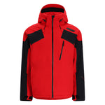 Spyder Leader Insulated Jacket 2025 - A red jacket with black accents and a hood, featuring two zippered pockets on the front.