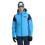 Spyder Pinnacle Insulated Jacket 2025 - A light blue jacket with navy shoulder accents and a black zipper.
