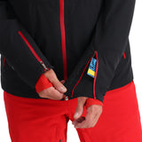 Spyder Pinnacle Insulated Jacket 2025 - Black jacket with red zipper and trim, black logo on left chest.