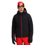 Spyder Pinnacle Insulated Jacket 2025 - A black jacket with red accents and a zippered chest pocket.