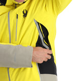 Spyder Men's Vanqysh Insulated Jacket - A bright yellow jacket with a black zipper and two zippered pockets on either side of the waist.