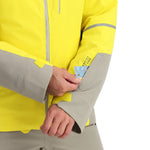 Spyder Men's Vanqysh Insulated Jacket - A bright yellow jacket with a gray stripe on the left sleeve and gray accents around the zipper, cuffs, and hem.