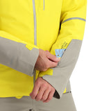 Spyder Men's Vanqysh Insulated Jacket - A bright yellow jacket with a gray stripe on the left sleeve and gray accents around the zipper, cuffs, and hem.