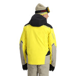 Spyder Men's Vanqysh Insulated Jacket - A bright yellow jacket with a black hood and gray accents on the shoulders, chest, and elbows.