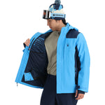 Spyder Primer Insulated Jacket - A navy blue jacket with a white logo on the left chest and a black zipper.