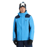 Spyder Primer Insulated Jacket 2025 - A light blue jacket with a black logo on the left chest and a zipper closure.