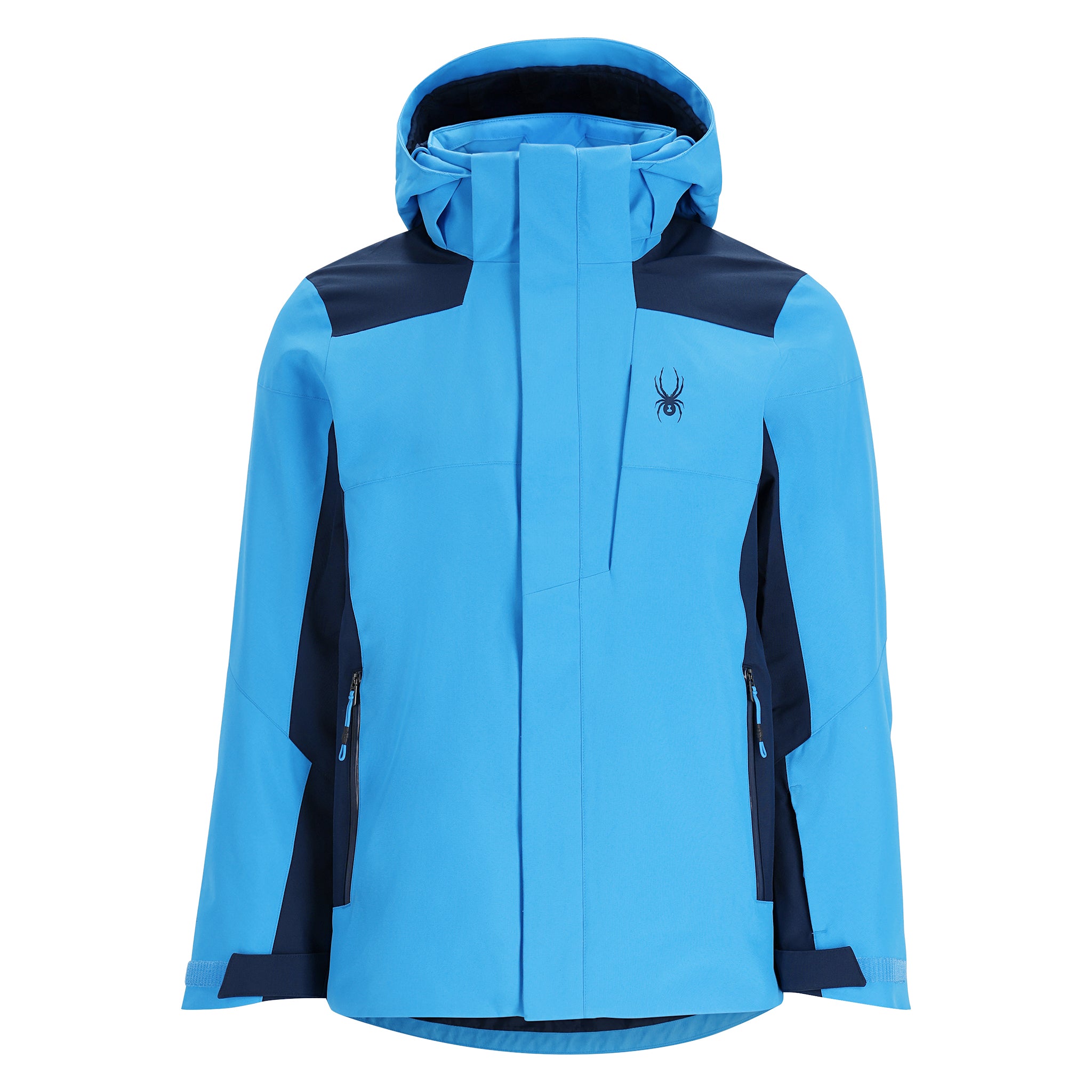 Spyder Primer Insulated Jacket 2025 - A light blue jacket with a darker blue shoulder panel and black zipper.