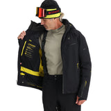 Spyder Monterosa Insulated Jacket - A black jacket with a subtle pattern of thin, horizontal stripes on the chest and sleeves.