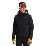Spyder Monterosa Insulated Jacket 2025 - A black jacket with a yellow zipper and two zippered pockets on either side of the waist.