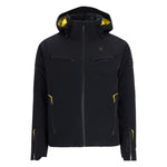 Spyder Monterosa Insulated Jacket 2025 - A black jacket with a yellow zipper and a small logo on the left chest.