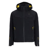 Spyder Monterosa Insulated Jacket 2025 - A black jacket with a yellow zipper and a small logo on the left chest.