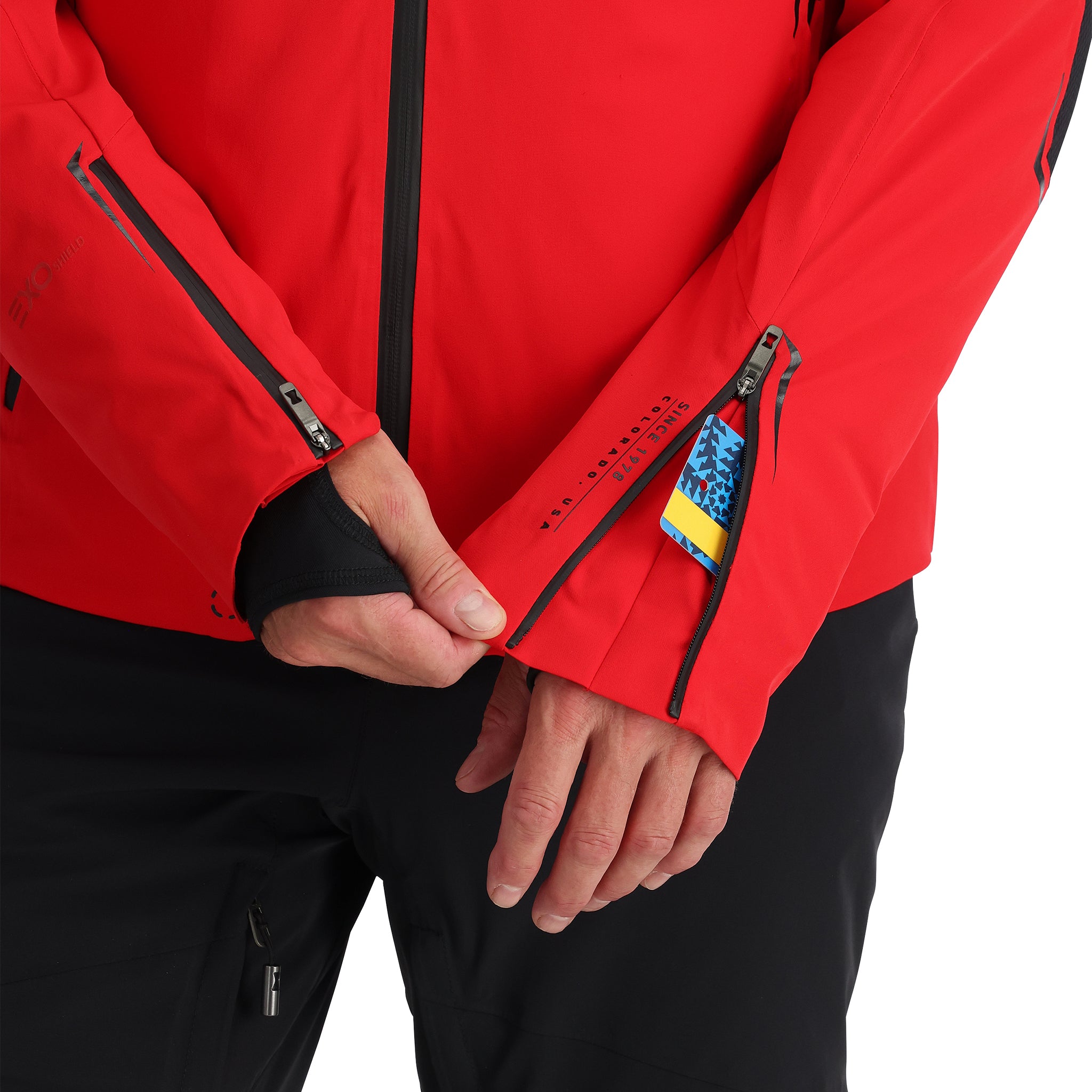 Spyder Monterosa Insulated Jacket 2025 - A red jacket with a black zipper and black trim on the sleeves.