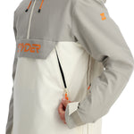 Spyder Men's All Out Insulated Anorak Jacket 2025 - A grey and white jacket with orange accents, featuring a zipper down the front.