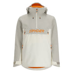 Spyder Men's All Out Insulated Anorak Jacket 2025 - A grey and black jacket with a hood, featuring orange accents on the zipper and logo.