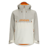 Spyder Men's All Out Insulated Anorak Jacket 2025 - A grey and black jacket with a hood, featuring orange accents on the zipper and logo.