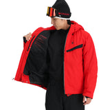 Spyder Copper Insulated Jacket - A red jacket with a black zipper and two zippered pockets on the front, featuring a copper-colored logo on the left chest.