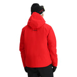 Spyder Copper Insulated Jacket 2025 - A red ski jacket with a hood, featuring black hardware and a white Spyder logo on the left chest.