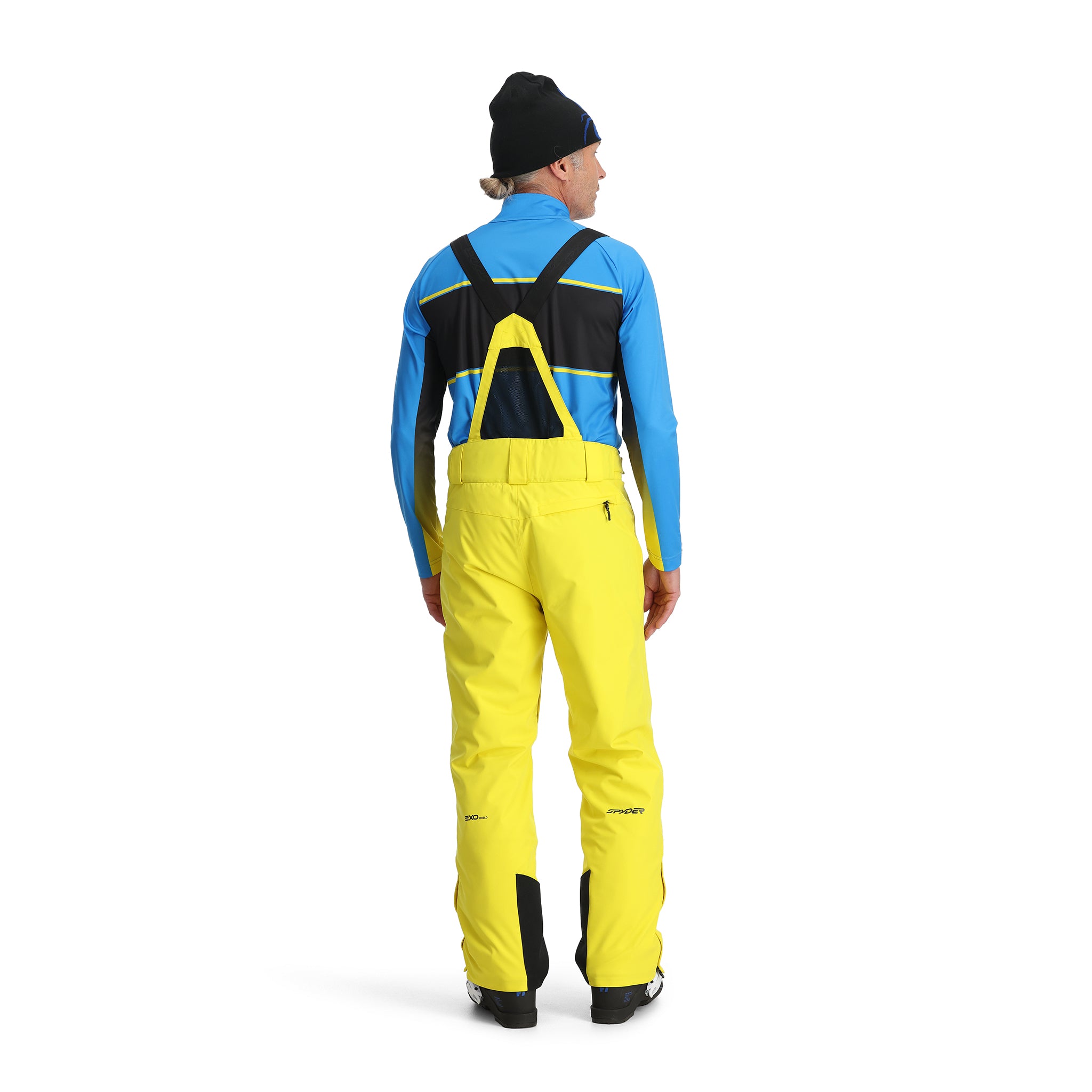 Spyder Men's Boundary Insulated Pants - Black pants with yellow accents and a black zipper on the left leg.