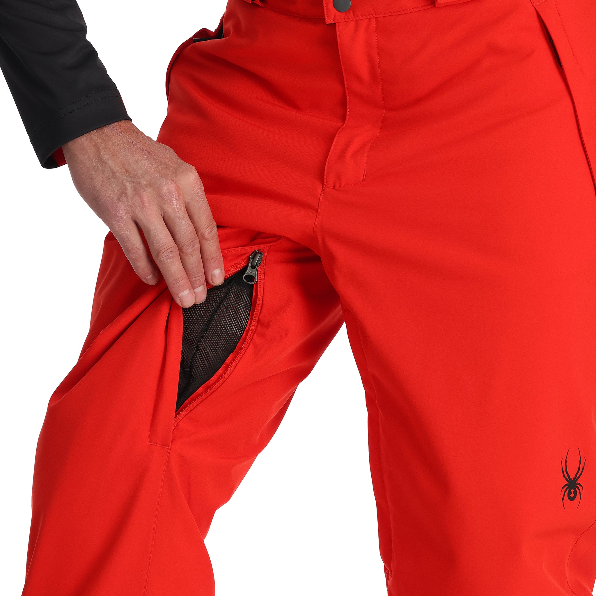 Spyder Men's Boundary Insulated Pants - Black pants with a subtle pattern of thin, diagonal stripes on the upper thigh area.