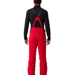 Insulated ski pants, black upper and red lower with zip hem panels