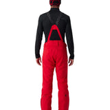 Insulated ski pants, black upper and red lower with zip hem panels