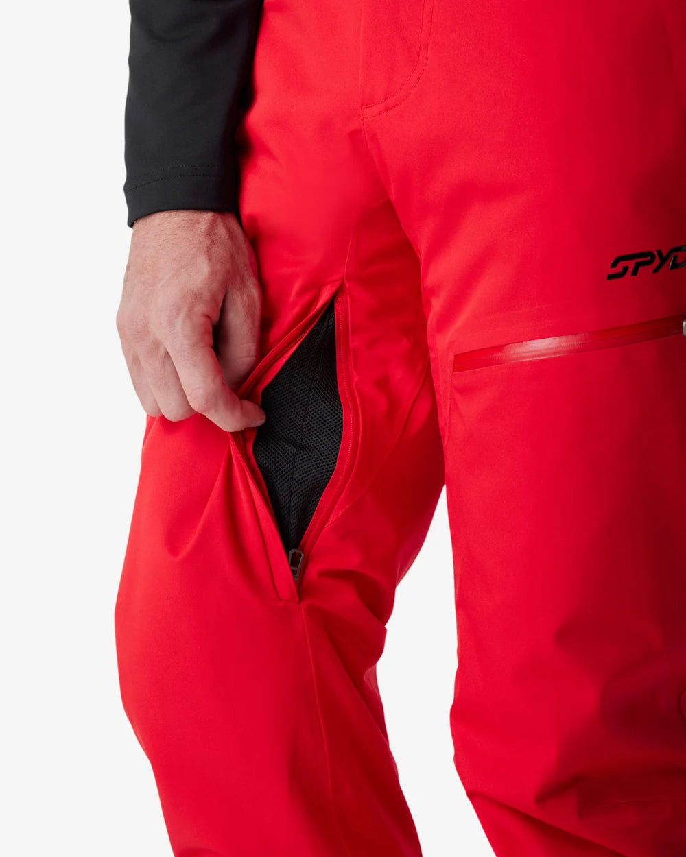 Insulated ski pants with side pocket opening and black inner panel