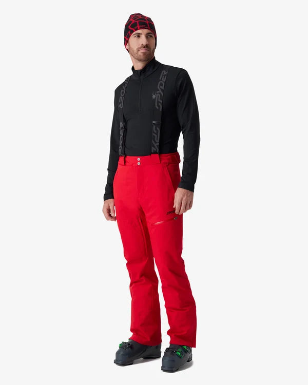 Insulated ski pants, black top and red legs, tall fit with full length coverage