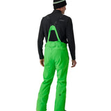 Insulated ski pants in bright green, back view with black waistband accents