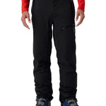 Black insulated ski pants with front pockets and belt loops, full length