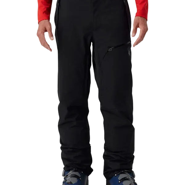 Black insulated ski pants with front pockets and belt loops, full length
