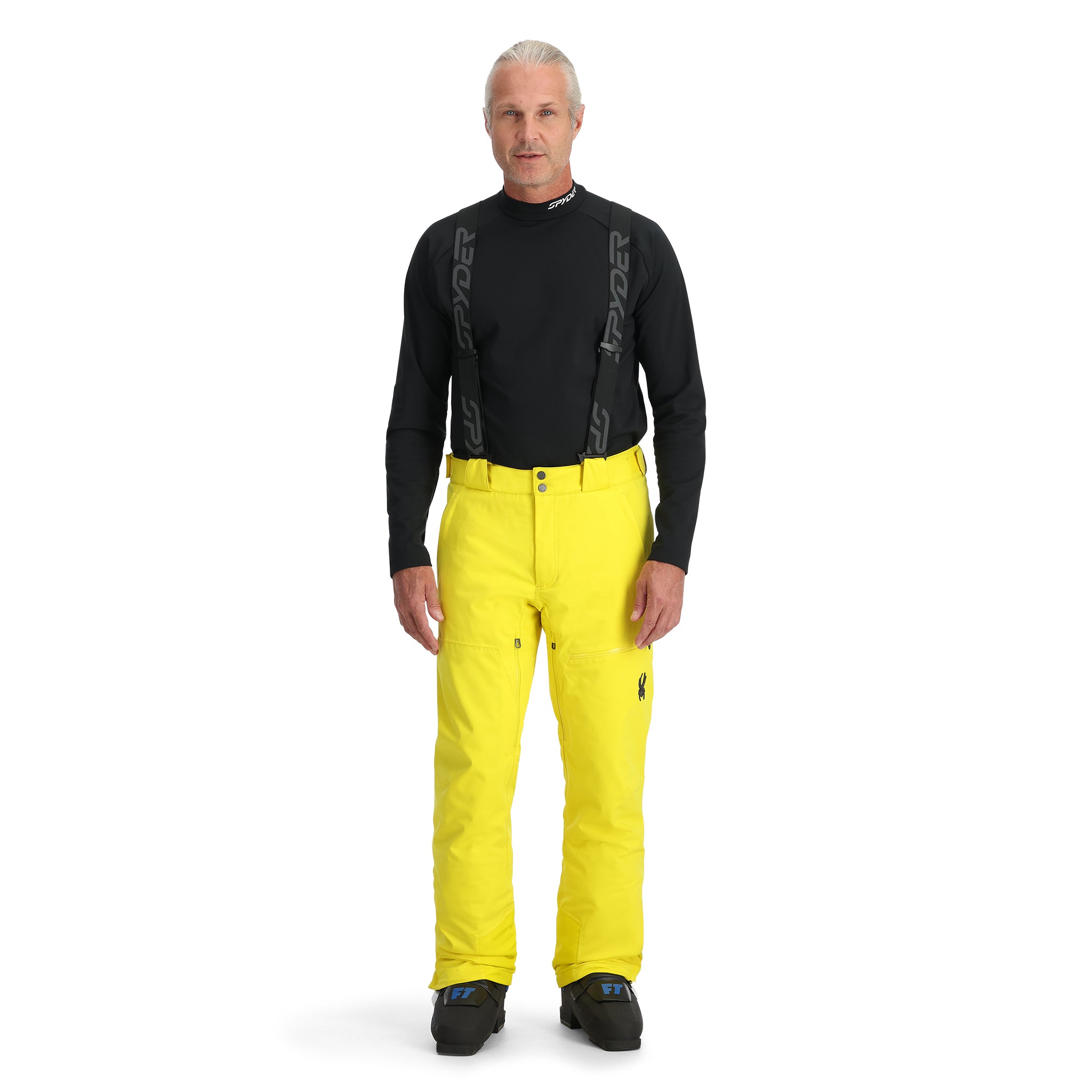 Spyder Men's Dare Insulated Pant - Black pants with gray Spyder logo on left thigh and right calf.