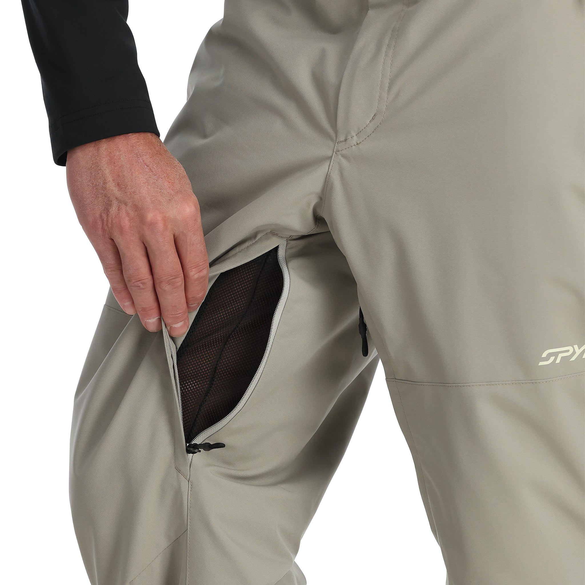 Spyder Men's Sentinel Insulated Pants - A pair of khaki-colored insulated pants with a zippered fly and two front pockets.