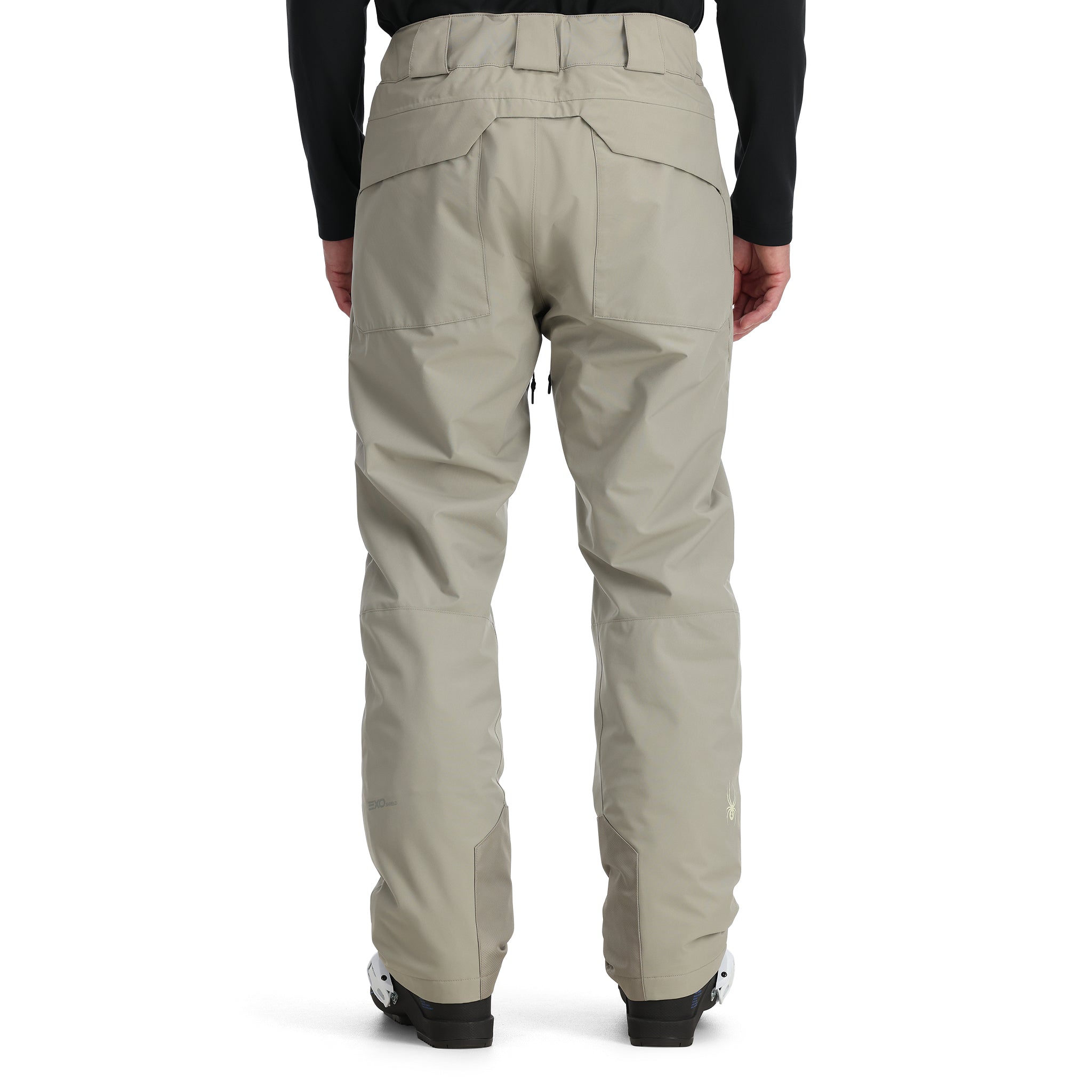 Spyder Men's Sentinel Insulated Pants - Black pants with a subtle white logo on the left thigh and black zippers on the side pockets.