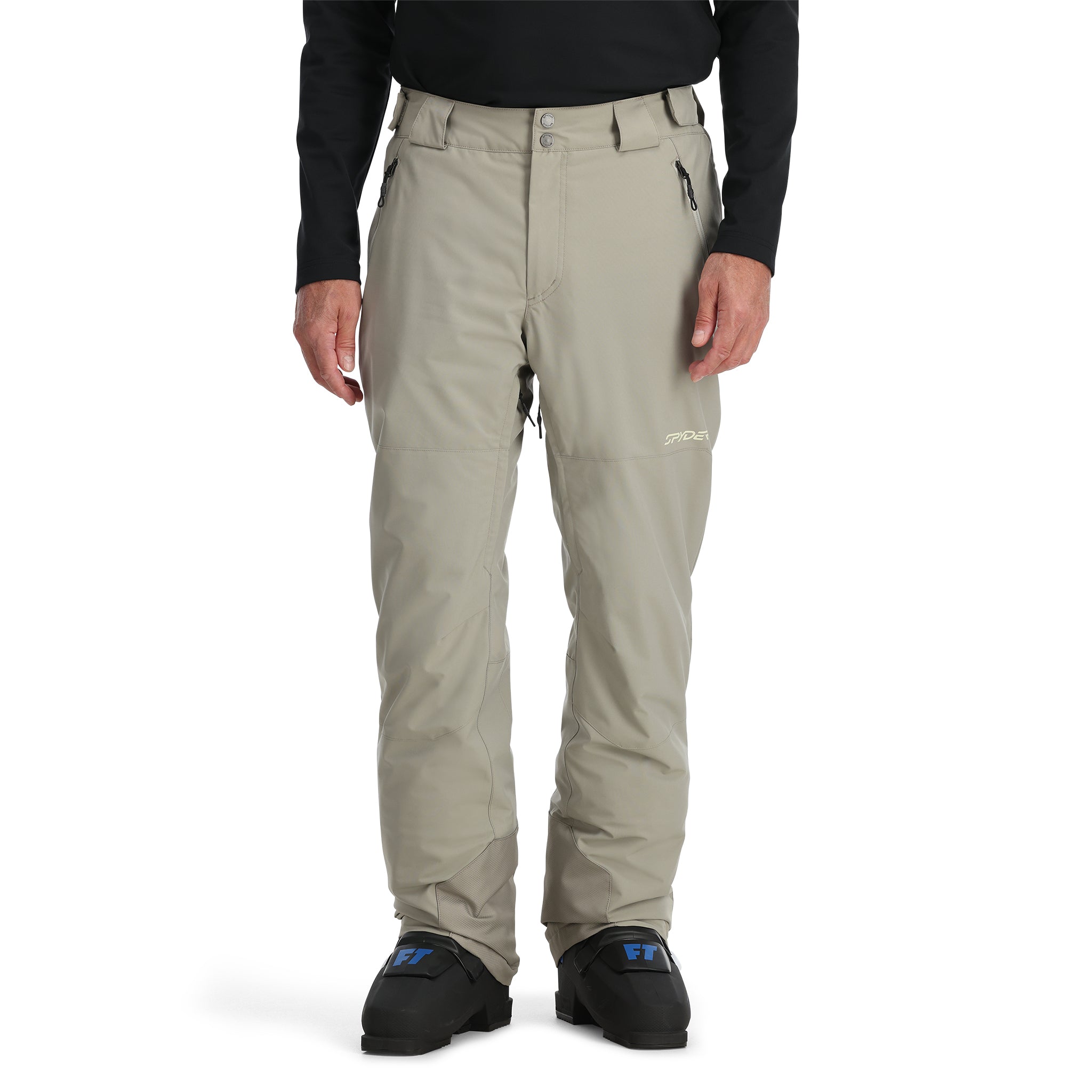 Spyder Men's Sentinel Insulated Pants - A pair of khaki-colored insulated pants with a zippered fly and two front pockets.